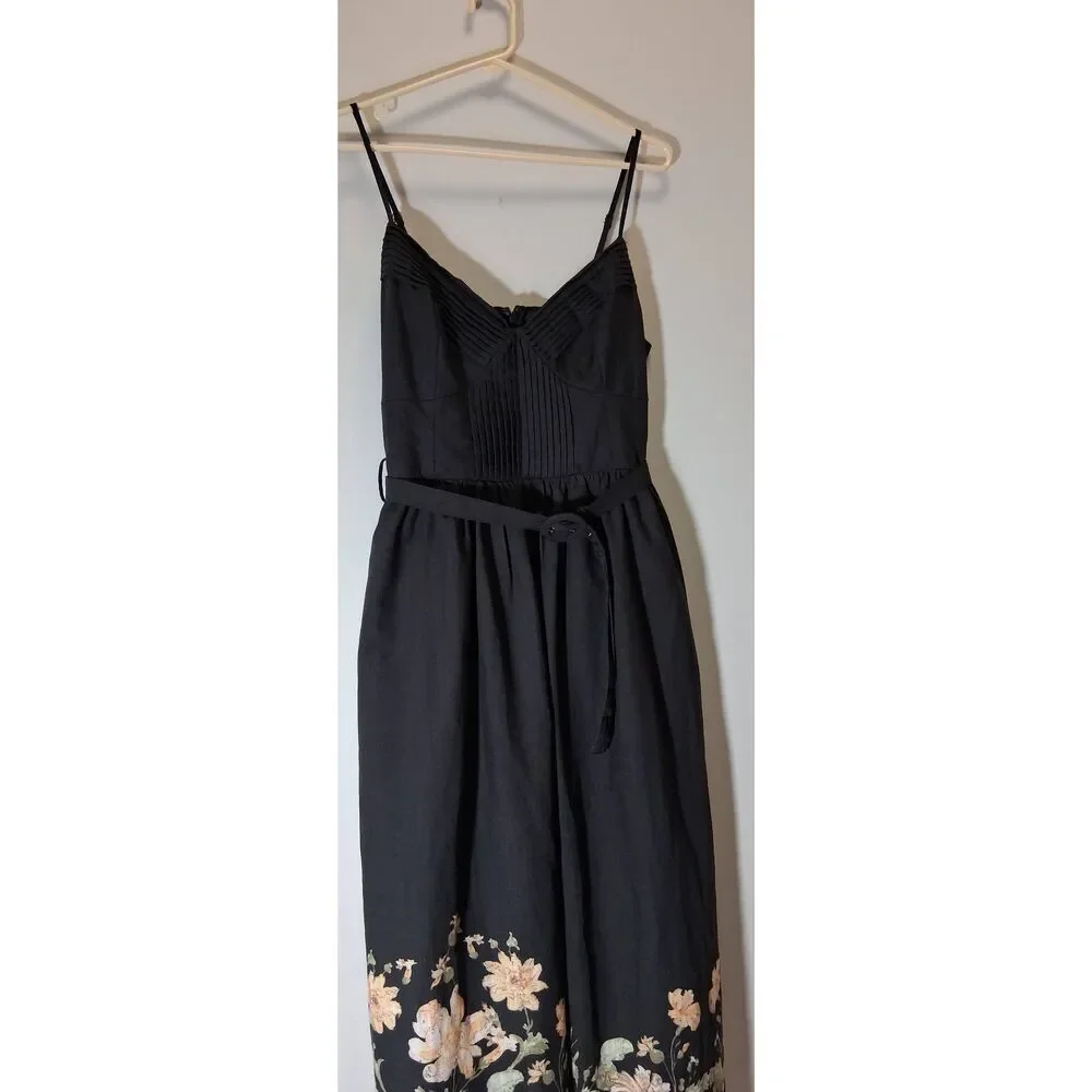 En saison womens medium maxi dress floral pink black boho sweetheart neckline